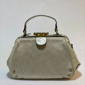 Patricia Nash White Haircalf Leather Frame Bag Doctor Bag Style